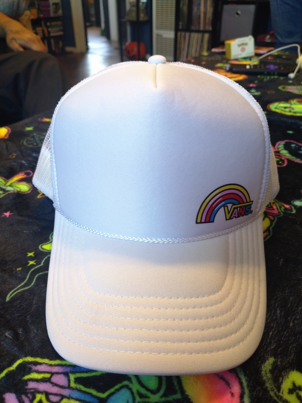 Vans White Trucker Hat with Rainbow Logo